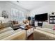 Inviting living room featuring a cozy fireplace, large window, and comfortable seating at 1108 Township Pkwy, Belmont, NC 28012