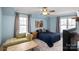 Comfortable bedroom showcasing blue walls, soft lighting, elegant furnishings and a luxurious ambiance at 115 Union Chapel Dr, Mooresville, NC 28117