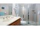 Small bathroom with shower, toilet and single vanity at 119 Barton Pl, Mooresville, NC 28117