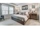 Luxurious bedroom featuring a tray ceiling, stylish decor, and large windows at 260 Laura Elizabeth Ln, Clover, SC 29710