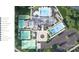 Overhead view of community amenities including pool, tennis courts, clubhouse, and parking at 3038 Finchborough Ct # 234, Charlotte, NC 28269