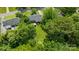 An aerial view of the property shows the backyard fire pit and patio at 3531 Enfield Rd, Charlotte, NC 28205