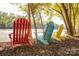 Three Adirondack chairs overlooking a river at 7941 Gulf Creek Rd, Lancaster, SC 29720