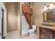 Bathroom with shower, toilet and granite countertop at 8128 Bayview Ln, Belmont, NC 28012