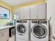 Functional laundry room with modern appliances, ample storage cabinets, and a convenient utility sink at 9730 Briarwick Ln, Charlotte, NC 28277