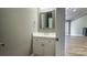 Modern powder room with white vanity and quartz countertop at 1057 12Th Avenue Nw Dr, Hickory, NC 28601