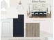 A kitchen finish design featuring navy and white cabinets, wood flooring, and brass pendant lighting, great for modern homes at 14028 Felix Ln # 3, Charlotte, NC 28277
