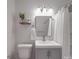 Clean bathroom, featuring a gray vanity and white shower curtain at 1740 Aaron Ave, Rock Hill, SC 29730