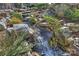 Serene backyard waterfall feature with lush landscaping and stone accents at 2240 Mecklenburg Ave, Charlotte, NC 28205