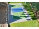 Aerial view of a well-maintained sport court with professional striping and pristine landscaping in a private backyard setting at 2270 New Gray Rock Rd, Fort Mill, SC 29708