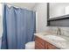 Simple bathroom with a shower and granite vanity at 4301 Windjammer Sw Ct, Concord, NC 28027