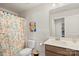 Clean bathroom with a shower/tub combo and modern vanity at 821 Bethesda Rd, Statesville, NC 28677