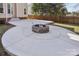 Backyard patio with fire pit and circular concrete pad at 8720 Tamarron Dr, Charlotte, NC 28277