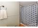 Bathroom with patterned shower curtain and towel bar at 170 Woodcrest Rd, Mooresville, NC 28115