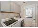 Well-equipped laundry room with washer, dryer, cabinets, and exterior door, offering convenience and ample storage at 170 Woodcrest Rd, Mooresville, NC 28115