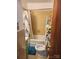 Clean bathroom with shower/tub combo and green vanity at 3581 Thompson St, Newton, NC 28658