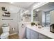 Clean bathroom with a shower/tub combo, vanity, and updated fixtures at 5113 Park Place Dr, Dallas, NC 28034