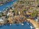 Waterfront homes feature private docks and boat slips, surrounded by mature trees at 1077 Gauguin Ln, Tega Cay, SC 29708