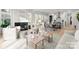Bright living room featuring an open layout flowing to a kitchen, fireplace, and modern furniture at 2221 Edison St, Charlotte, NC 28206