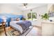Bright bedroom with ceiling fan, large window, and scenic mural accent wall at 4833 Addison Dr, Charlotte, NC 28211