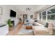 Spacious living room with a fireplace, comfortable sofa, and large windows that illuminate the area at 4833 Addison Dr, Charlotte, NC 28211