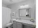 Bright bathroom with granite counters, grey cabinetry, and a shower/tub combo at 141 N Arcadian Way, Mooresville, NC 28117