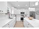 Modern, all-white kitchen featuring sleek countertops, stainless steel appliances, and minimalist design at 14309 King Eider Dr, Charlotte, NC 28273