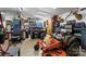 This garage is equipped with a workbench, storage cabinets and space for multiple vehicles at 15918 Big Bear Rd, Albemarle, NC 28001