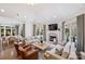 Bright living room featuring large windows, fireplace, and comfortable seating arrangement at 4004 Blossom Hill Dr, Matthews, NC 28104