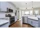 Spacious kitchen with gray cabinets, stainless steel appliances, granite counters, and farmhouse sink at 15313 Wedgewood Commons Dr, Charlotte, NC 28277