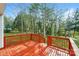 Red wooden deck overlooking a wooded backyard at 637 Tysons Forest Dr, Rock Hill, SC 29732
