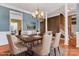 Formal dining room featuring a stylish chandelier, wood flooring, and elegant decor at 1027 Fountainbrook Dr, Indian Trail, NC 28079