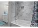 Bathroom with a shower/tub combo and stylish tile at 122 Still Creek Dr, Mooresville, NC 28115