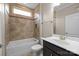 Bathroom boasts tiled shower, granite countertop vanity, and mosaic tile accents at 250 Cherry Tree Dr, Fort Mill, SC 29715