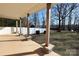 Covered back patio with stone posts, overlooking a fenced yard at 416 Delview Dr, Cherryville, NC 28021