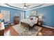 Beautiful main bedroom with hardwood floors, a tray ceiling, and bright blue walls at 712 English Tudor Ln, Charlotte, NC 28211