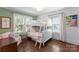 Bright bedroom with bunk beds, hardwood floors, and natural light from two large windows at 1740 Wilmore Dr, Charlotte, NC 28203