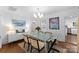 Bright dining room with a modern chandelier, glass table, and an artful rug for a cozy ambiance at 1740 Wilmore Dr, Charlotte, NC 28203