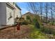 Backyard with a small deck and a mulched area with green grass at 10417 Sutherby Dr, Charlotte, NC 28277