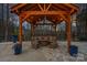 Outdoor gazebo featuring comfortable seating, a fire pit, and ambient lighting for evening relaxation at 134 Wild Harbor Rd, Mooresville, NC 28117