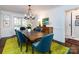 Formal dining room showcasing a dark wood table and six blue velvet chairs at 2121 Winter St, Charlotte, NC 28205