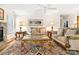 Warm and inviting living room with a stone fireplace, plush furniture, and natural light at 2710 Redbud Ln, Fort Mill, SC 29715