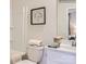 Clean bathroom with white vanity, toilet and shower/tub combo at 4084 Skyboat Cir, Fort Mill, SC 29715