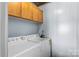 Clean laundry room, washer, dryer, and cabinets at 499 Indian Hill Rd, Olin, NC 28660