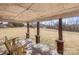 Covered porch with brick pillars and wooden bench at 643 Alf Hoover Rd, Lincolnton, NC 28092