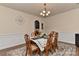 Elegant dining room featuring classic wainscoting, a stylish chandelier, and ample seating for formal gatherings at 1412 Great Rd, Waxhaw, NC 28174