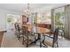 Formal dining room featuring a large wooden table, chandelier, and ample natural light at 2315 Red Fox Trl, Charlotte, NC 28211