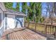 Wooden deck with railing and stairs overlooking a lush, tree-filled backyard at 3138 Morson St, Charlotte, NC 28208