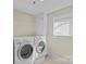 Convenient laundry area with a washer, dryer, storage cabinet, and window for natural light at 3723 Annlin Ave, Charlotte, NC 28209