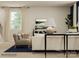 Living room with white sofa, blue accents, and a view of the staircase at 5725 Olive Beach Rd, Kannapolis, NC 28081